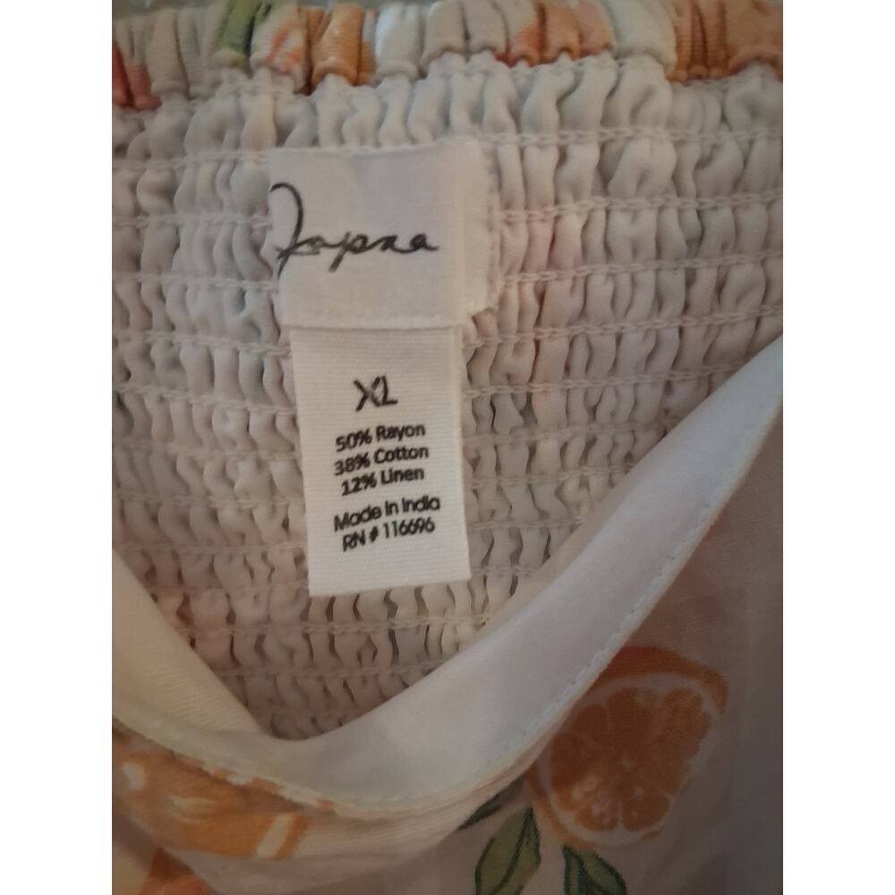 Japna Cream Mini Dress with Yellow Orange Print Linen Blend - Picture 6 of 6